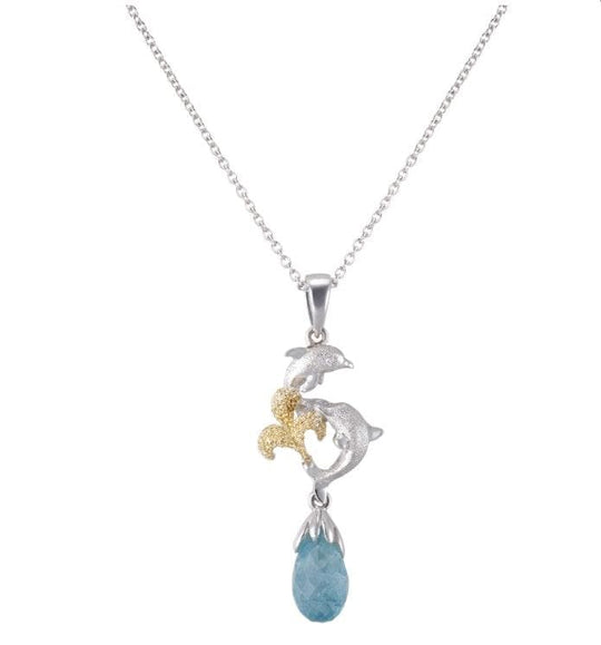 10mm Precious Silver 18k "Dancing Couple" Dolphin Pendant
