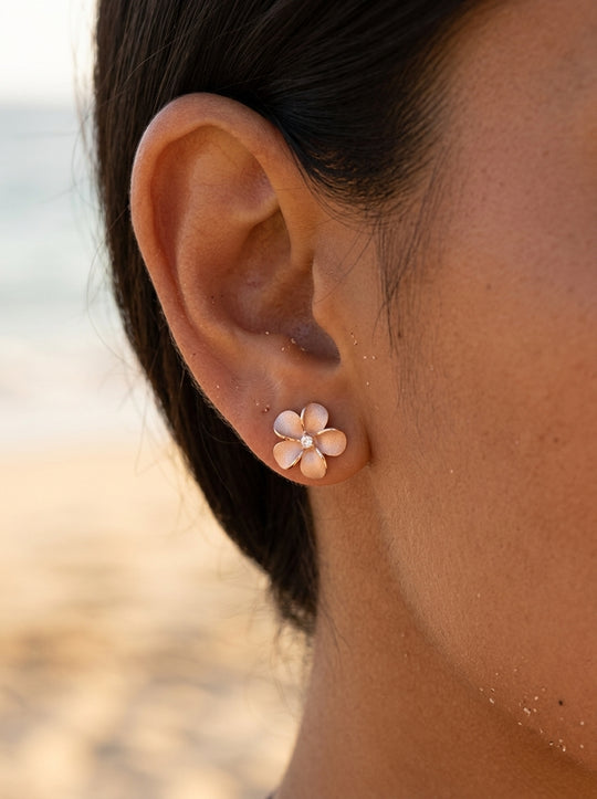 14k 11mm Plumeria Diamond Earrings