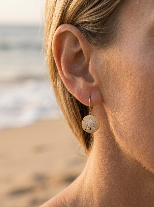 14k Sand Dollar Earring with 20 diamonds