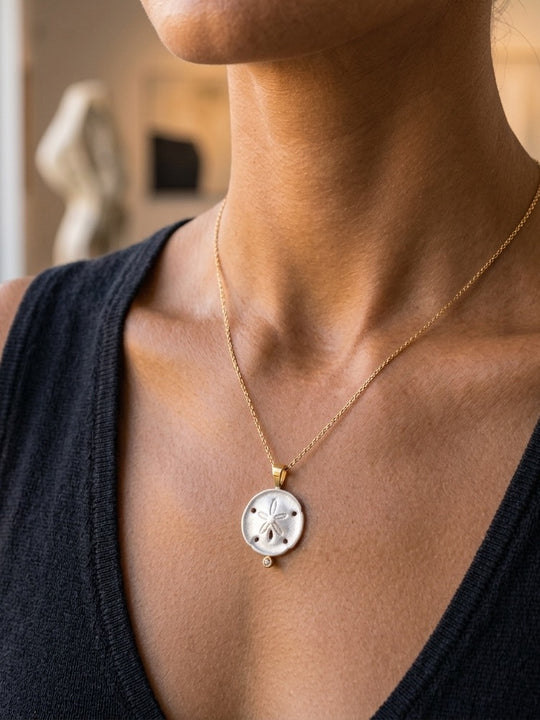 14K Yellow Gold with Diamond Sand Dollar Pendant