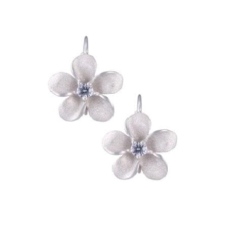 11mm Precious Silver Plumeria Earrings with 2 White Sapphire