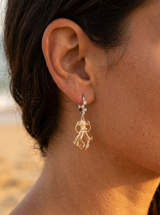14k 2/tone Octopus Earring with 12 Diamonds