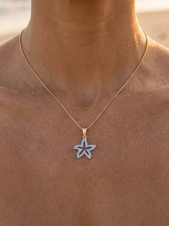 14k 2/tone 15mm Starfish Pendant with 39 Pastel Blue Sapphires