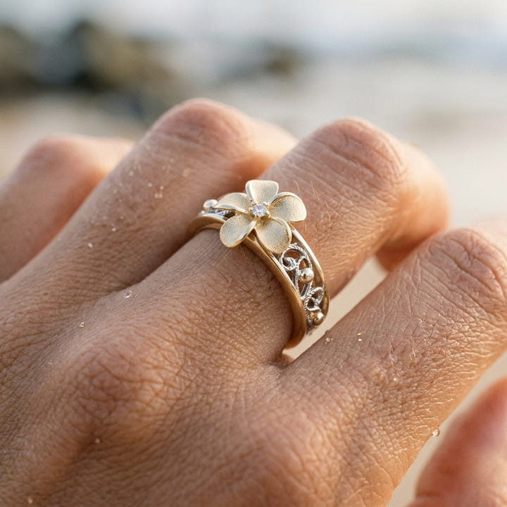 2/tone Chandelier Plumeria Diamond Ring — worn on model (brunette, view 4)