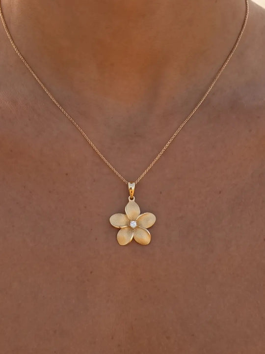 18mm 14k Plumeria Pendant with Diamond