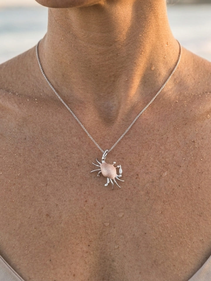 25mm 14k 2/tone Crab Pendant with 2 Diamonds — close-up on model