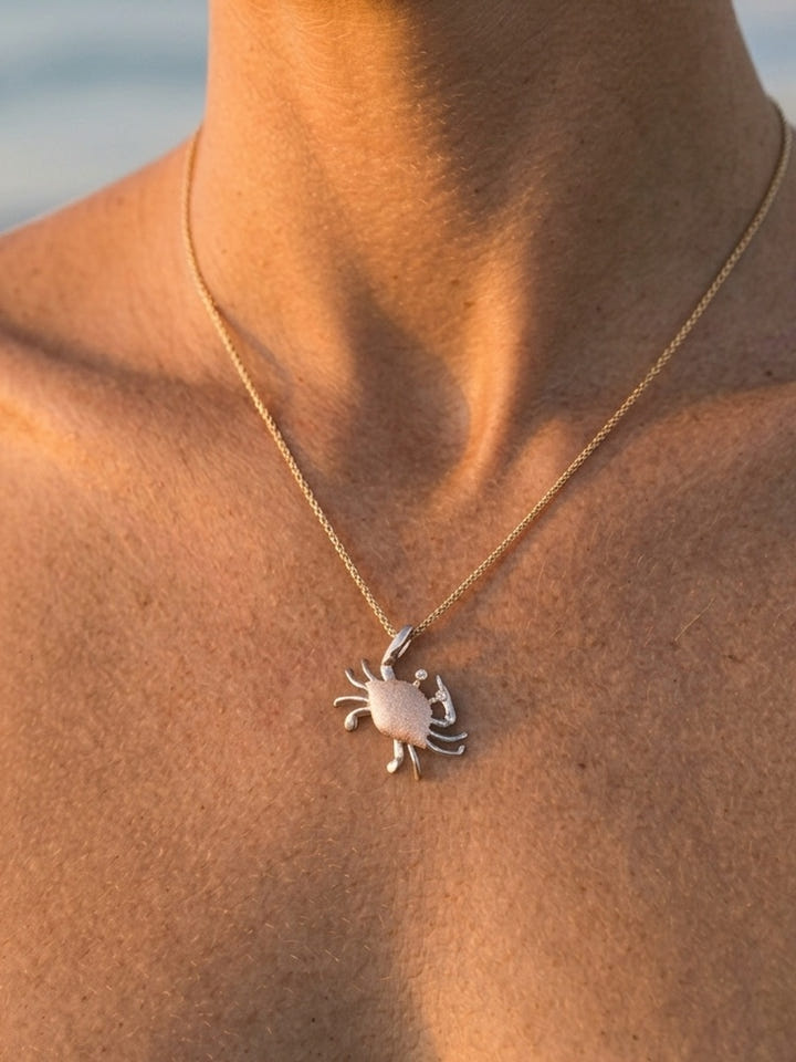 18mm 14k 2/tone Crab Pendant with 2 Diamonds — close-up on model