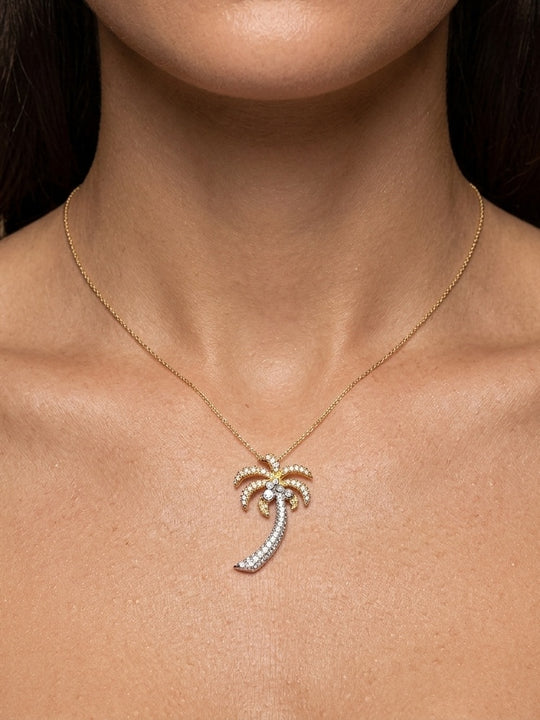 14k 2/tone 30mm Single Palm Tree Pendant with 75 Diamonds