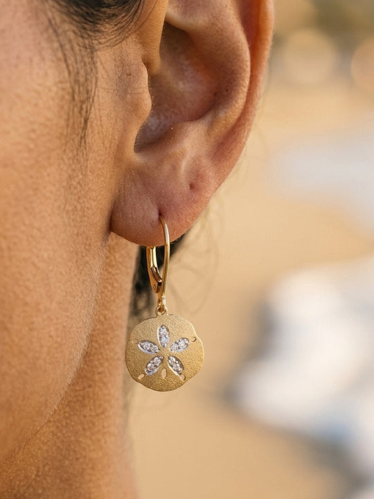 14k 12mm Sand Dollar Earrings with 20 Diamonds
