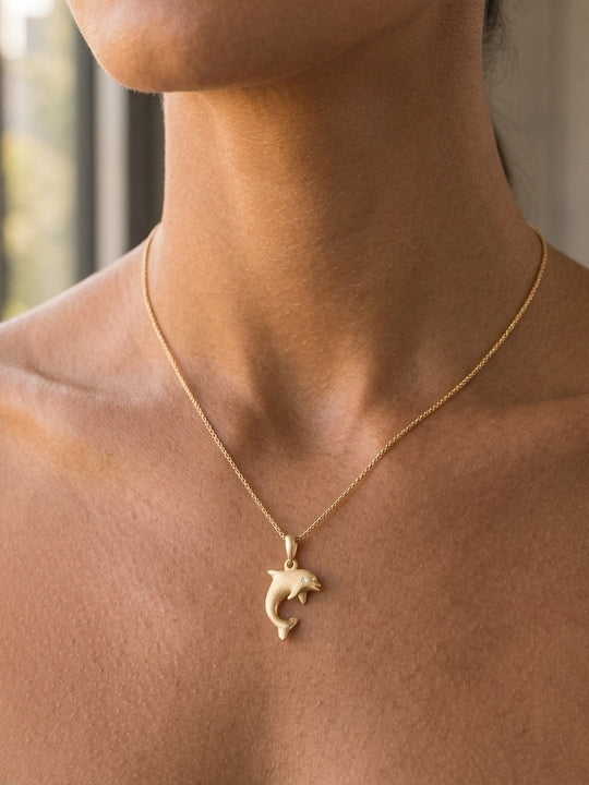 14k 15mm "Jumping Single" Dolphin with 0.01 Carat Diamond