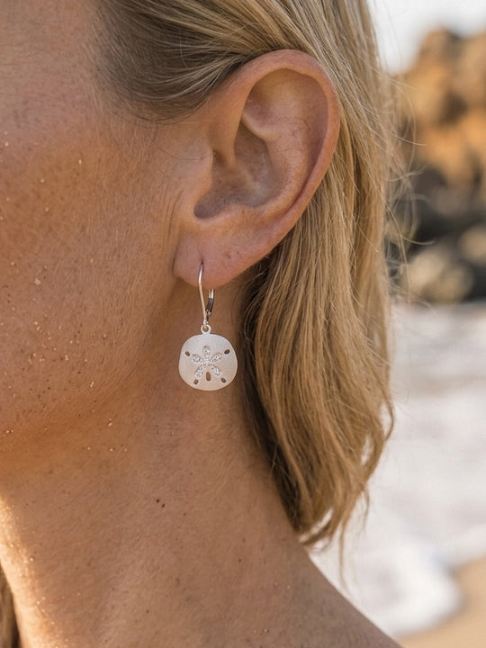 Precious Silver 15mm Sand Dollar Earring with 10 White Sapphires