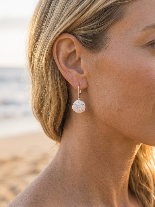 Precious Silver 12mm Sand Dollar Earring with 20 White Sapphires