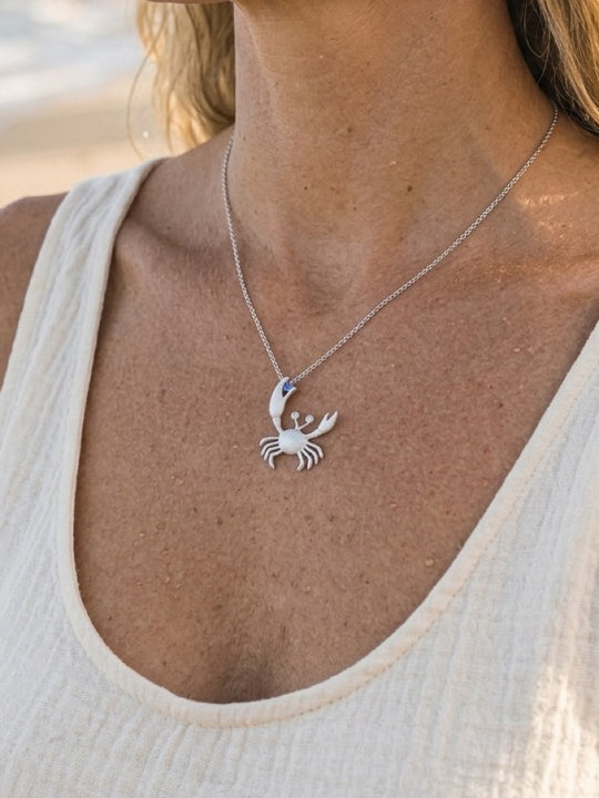 Precious Silver 22mm Crab Pendant with 2 Diamonds and Tanzanite