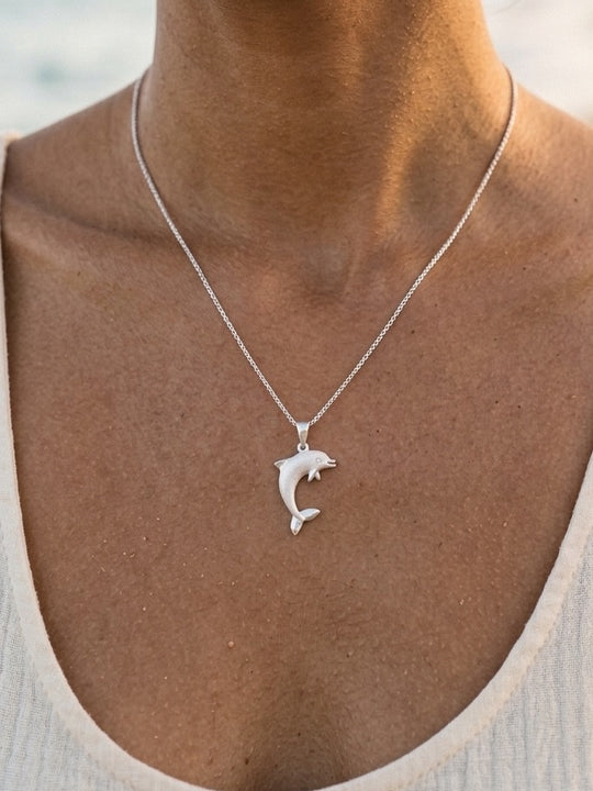 Precious Silver 20mm "Jumping Single" Dolphin Pendant