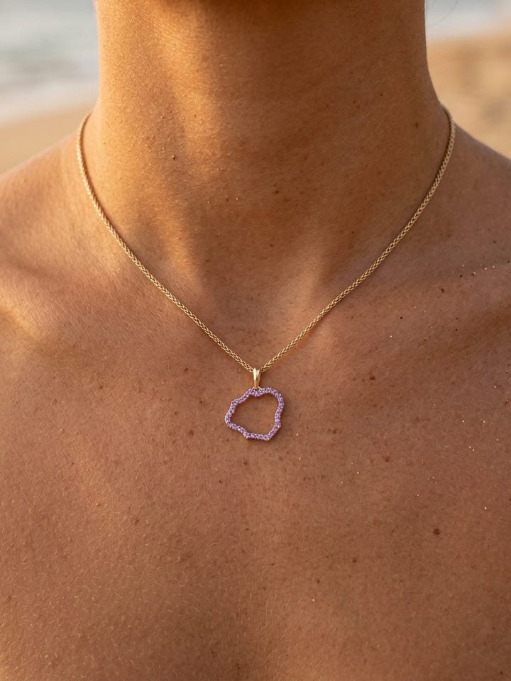 14k "Kauai" Pendant with 30 Lavender Sapphires — close-up on model