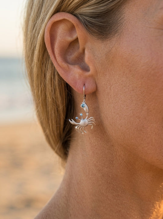 14k 17mm Crab Earrings with 6 Blue Diamonds