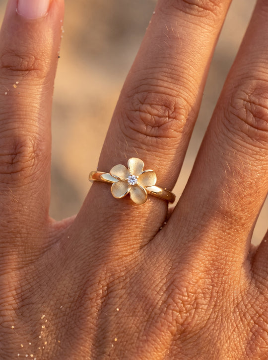 8mm 14k Plumeria Diamond Ring