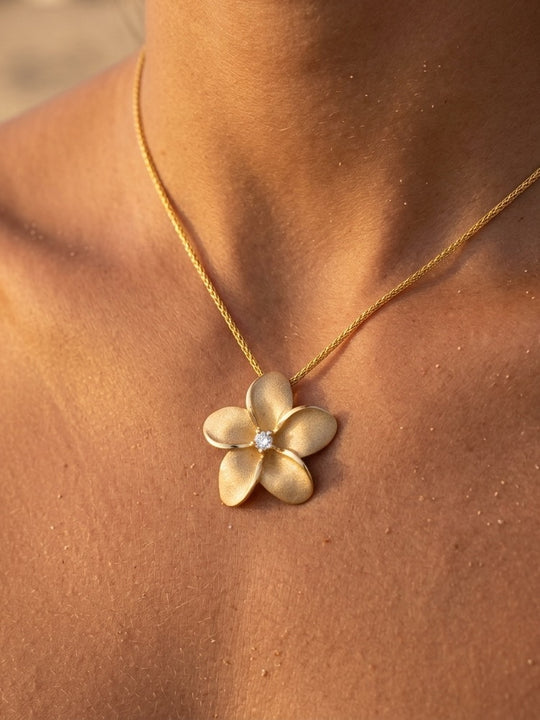 24mm 14k Plumeria Diamond Pendant