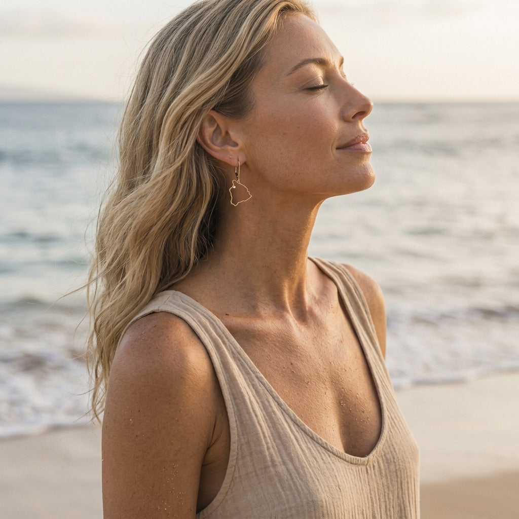 14ky "Big Islandi" Earrings with Dangle Leverbacks, w/2 diamonds (At Waikoloai) — worn on model (blonde, view 1)