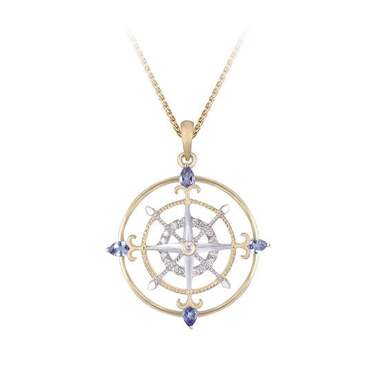 14k 2/tone "Compass Rose" Pendant with 17 Diamonds and 4 Tanzanites
