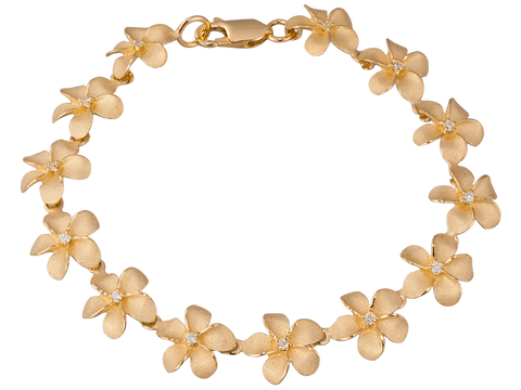 11mm 14k Plumeria Bracelet with 13 diamonds and 13 flowers