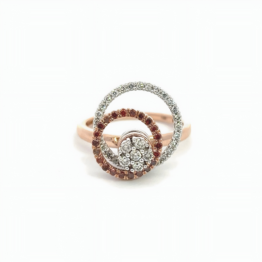 14K ROSE AND WHITE GOLD DOUBLE SPINNER RING WITH 0.35CT WHITE DIAMONDS AND 0.14CT BROWN DIAMONDS