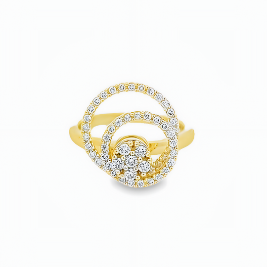 14K YELLOW GOLD DOUBLE CIRCLE SPINNER RING WITH 0.49CTW