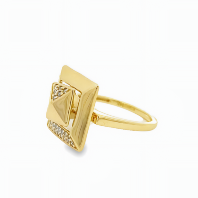 14K Yellow Gold Double Pyramid Spinner Ring