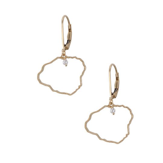 14ky "Kauai" Earrings with Dangle Leverbacks, w/2 diamonds .06ct (At Hanalei)