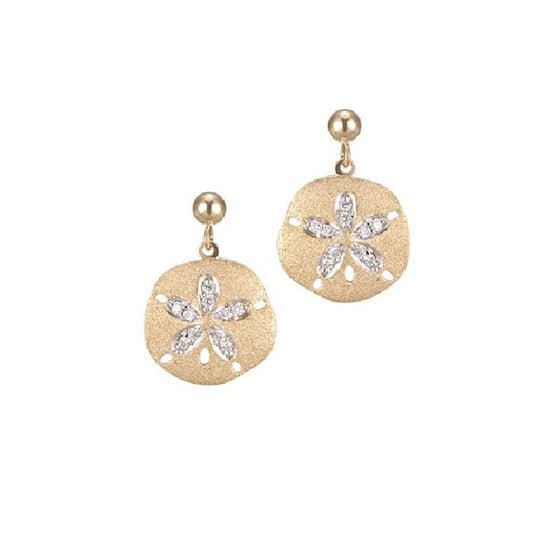 Arete de 12 mm de 14k de dólar de arena con 20 diamantes