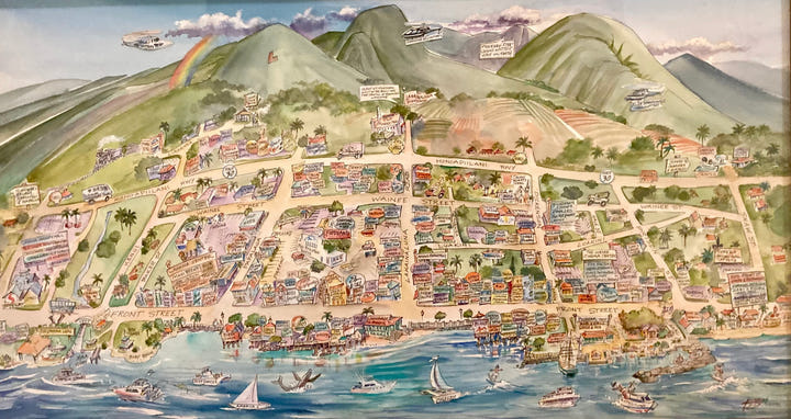 Old Lahaina Town Walking Map by Jim Kingwell - full view