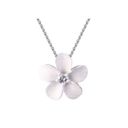 Precious Silver 13mm Plumeria Slide with White Sapphire