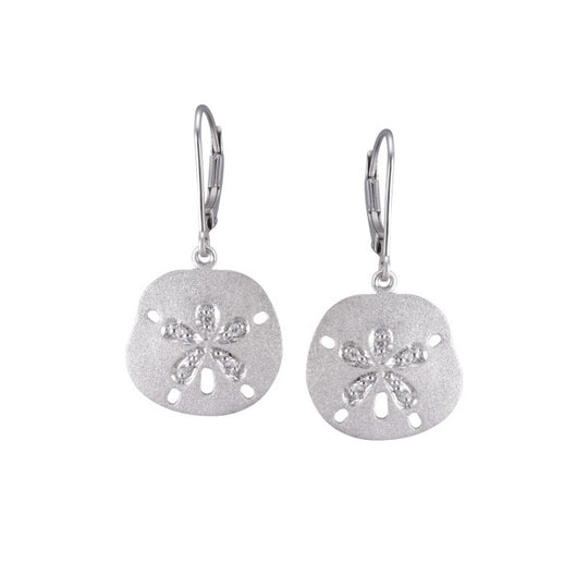 Precious Silver 15mm Sand Dollar Earring with 10 White Sapphires
