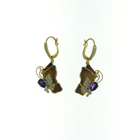 18K Yellow Gold Diamond Amethsyt Earrings