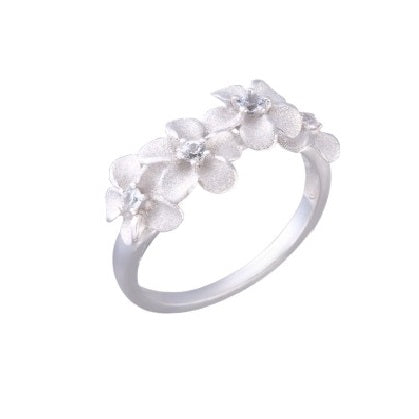 8mm Precious Silver Plumeria Ring with 4 White Sapphire