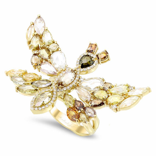 18K yellow gold butterfly ring with 0.45 carat and 6.57 carat diamonds