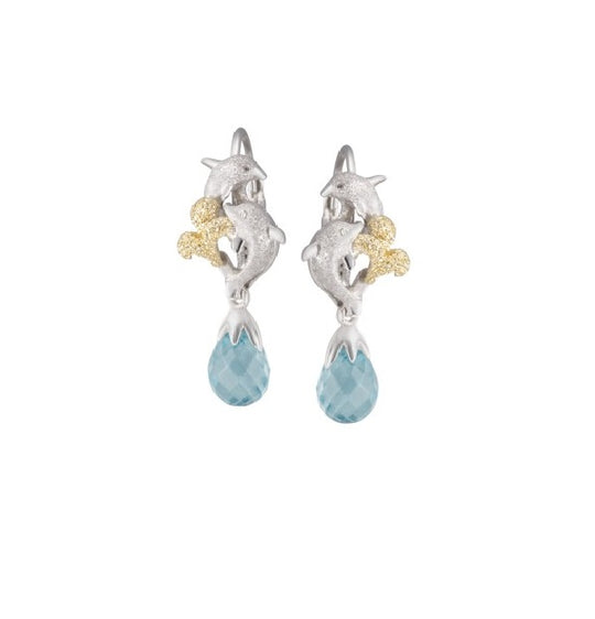 18k Precious Silver "Dancing Couple" Dolphin Leverback Earring