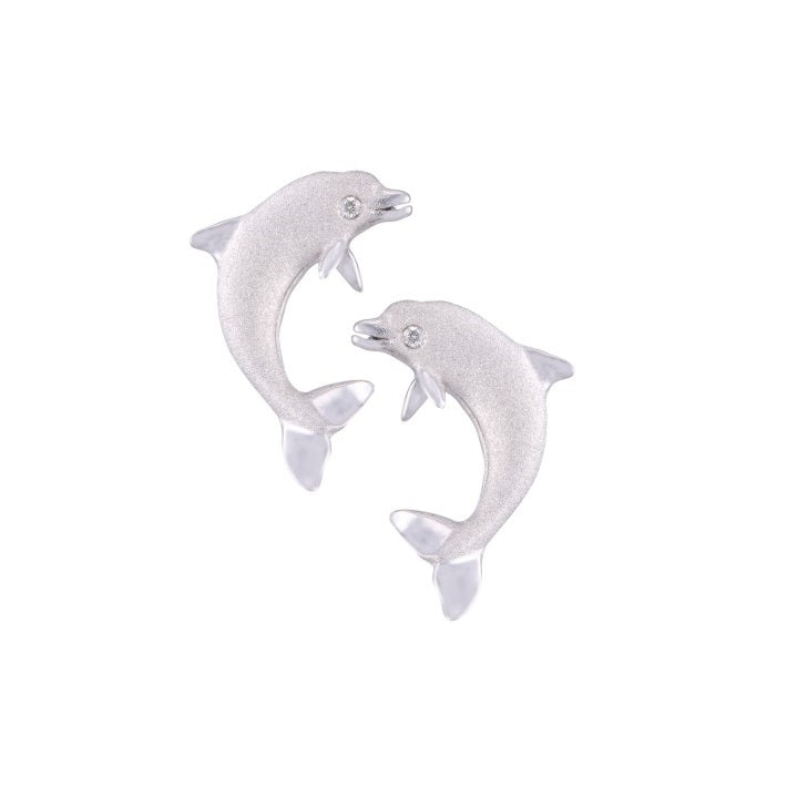 PRECIOUS SILVER "JUMPING SINGLE" DOLPHIN EARRINGS