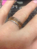 Black Pearl and Koa Wood Inlay Titanium Ring