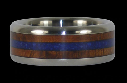Blue Lapis and Hawaiian Koa Wood Titanium Ring