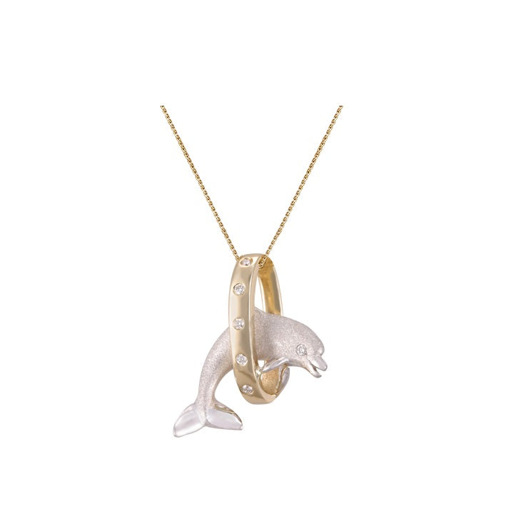 Dolphin and outlet Diamonds hoop,14kt pendant