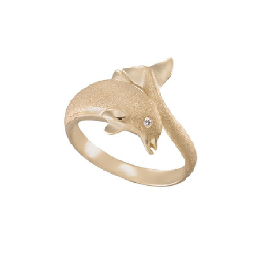 14k 20mm "Jumping Single" Dolphin Ring with 0.01 carat diamond