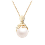 Gold Octopus Pendant With 10mm White Freshwater Pearl & Diamonds