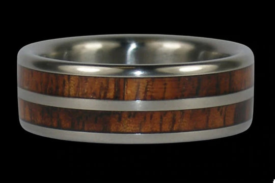 Double Koa Wood Inlay Titanium Ring