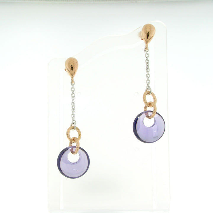 Sterling Silver Rose & Silver Zircon Amethyst Earrings