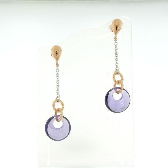 Sterling Silver Rose & Silver Zircon Amethyst Earrings