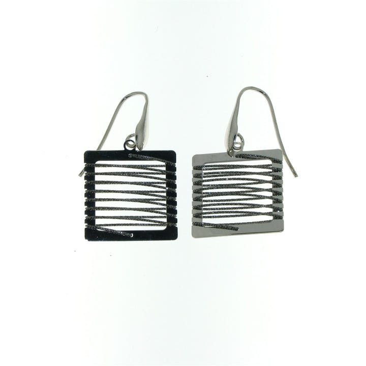 Sterling Silver Square-Shaped Dangle Earrings With A Spiral Glitter Wire Design