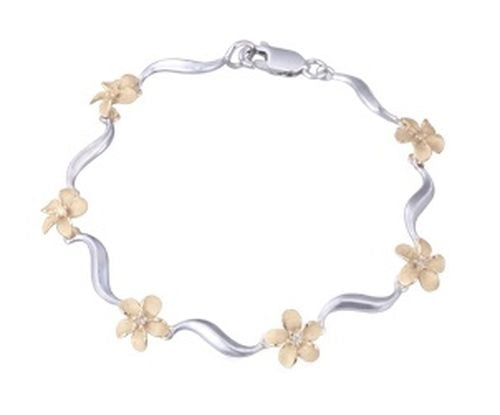 2/tone 14k Plumeria Lei Bracelet with 6 diamonds