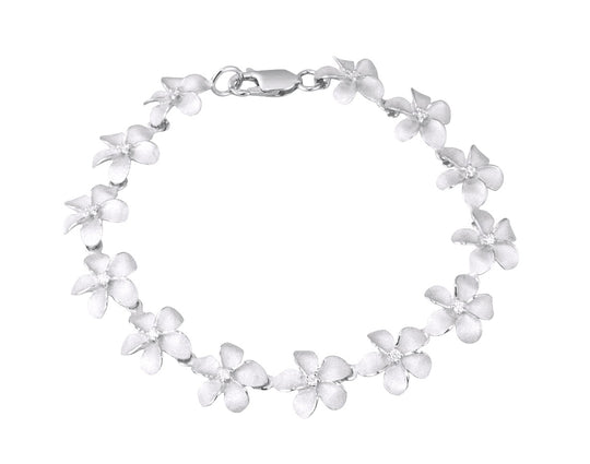 14k 11mm Plumeria Bracelet 7" with 13 diamonds and 13pc flowers