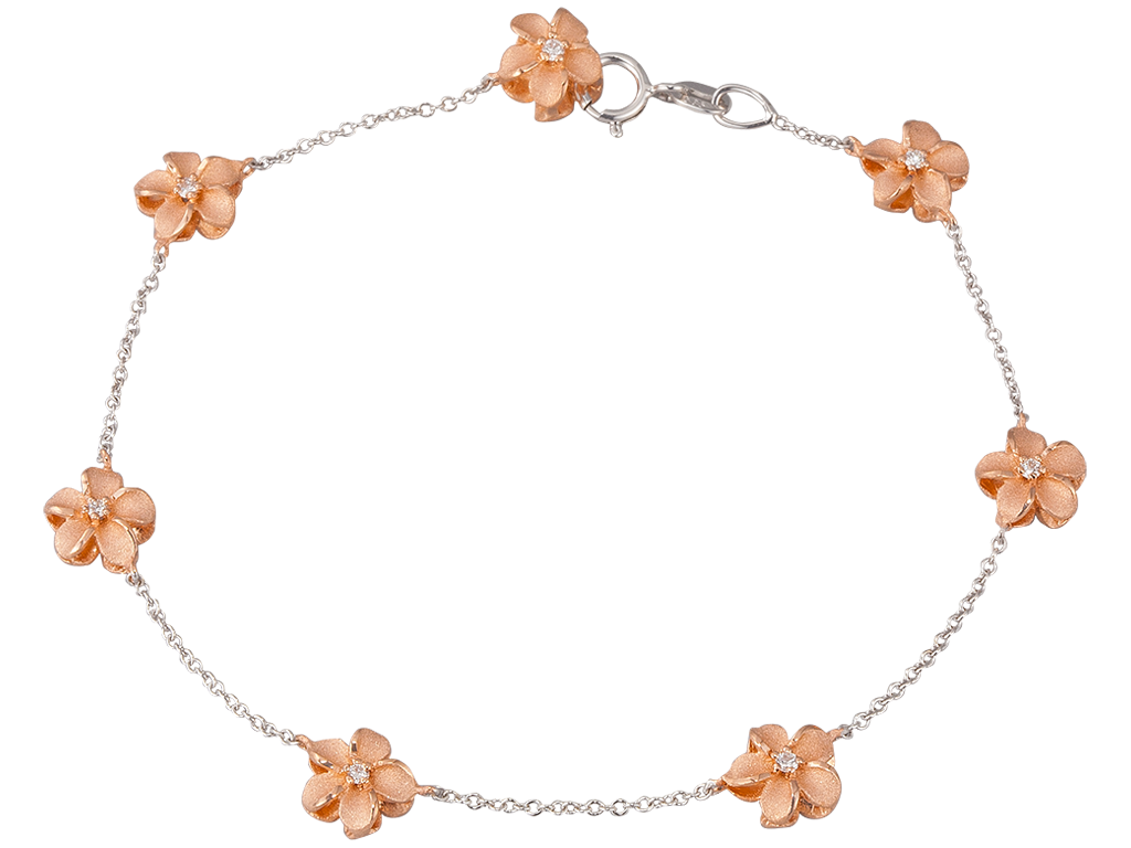 14K TWO TONE DIAMOND PLUMERIA BRACELET